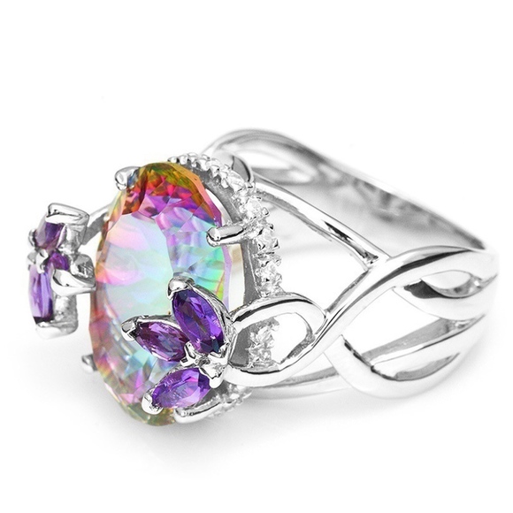Mystic Fire Rainbow Quartz CZ Sterling Silver Ring - Picture 3 of 8